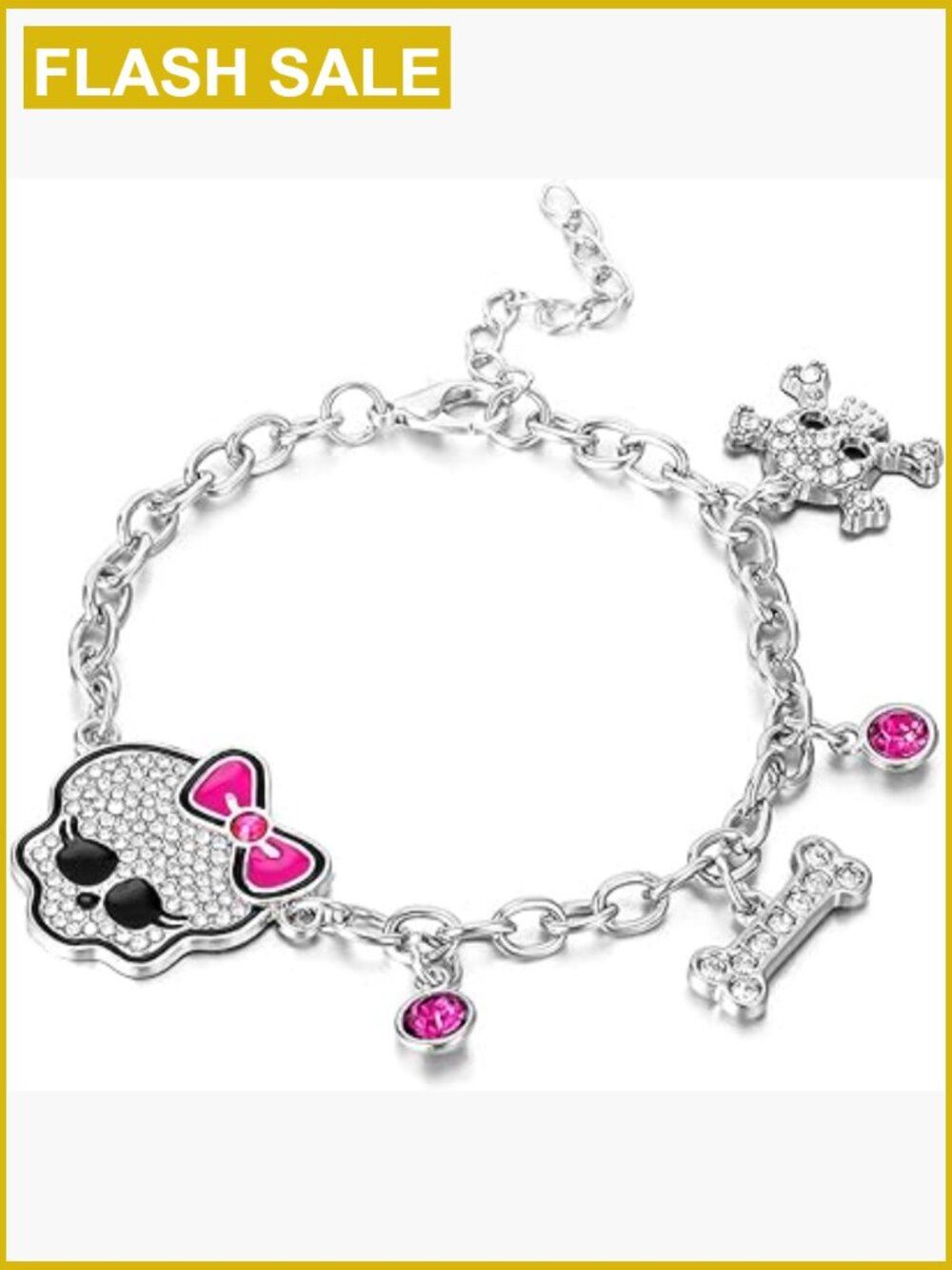Y2K Pink Rhinestone Skull Bone Chain Bracelet Lobster Clasp